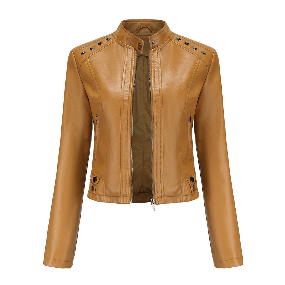 Studded Leather Women Short Jacket Long Sleeves Outerwear & Jackets | Ectron Online