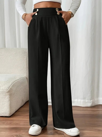 Women's Special-Interest Design Straight-Leg Pants | Solid Color Edit Straight-leg Pants Women's Special-inter | Ectron Online