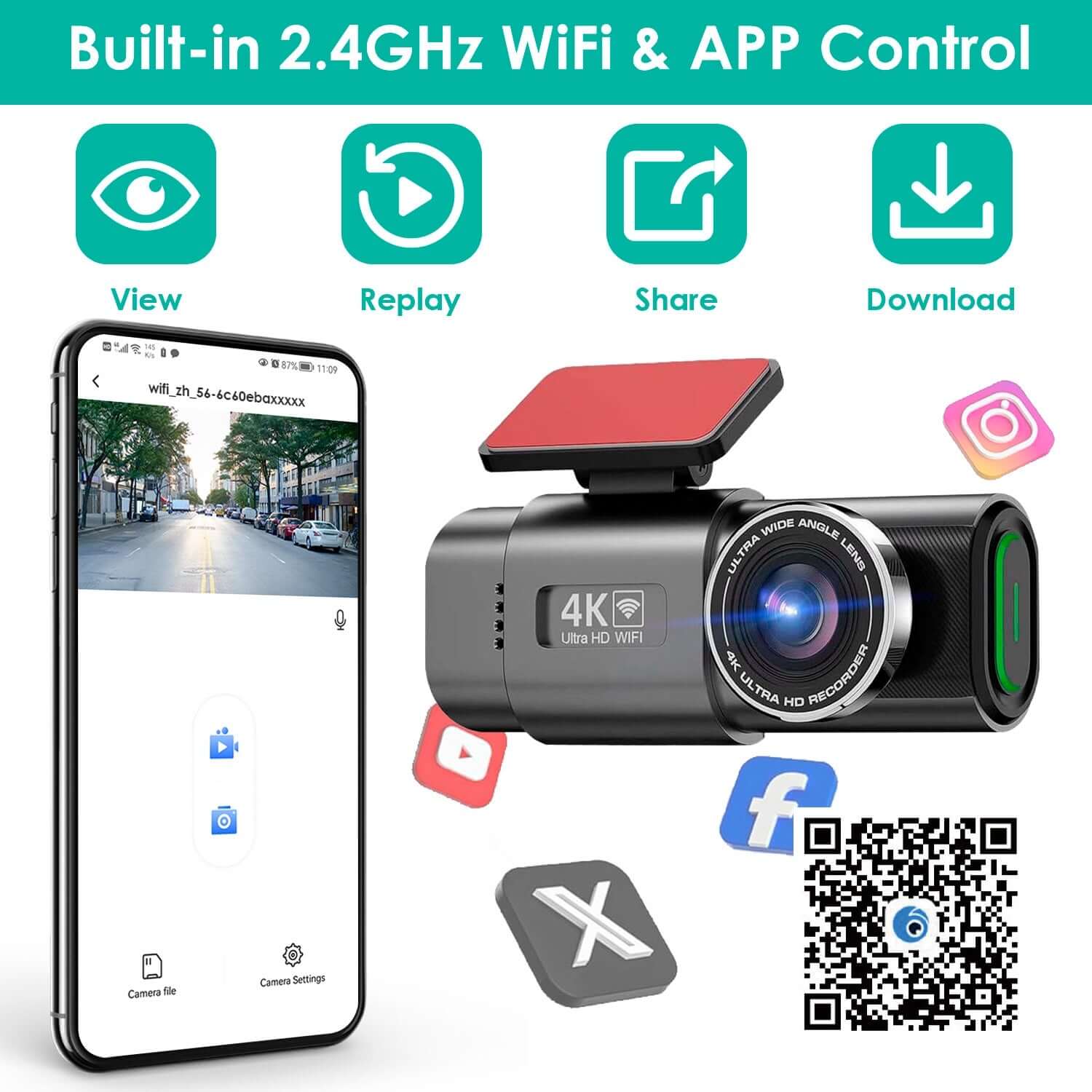 Mini 4K WiFi Car Dash Cam 1Pc 4K 1080P Car Dash Cam 2.4GHz WiFi Ca | Ectron Online