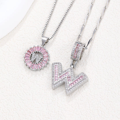 Rock Sugar 26-letter Pendant Necklace For Women, Copper Inlaid Zircon Round Flower Jewelry Set