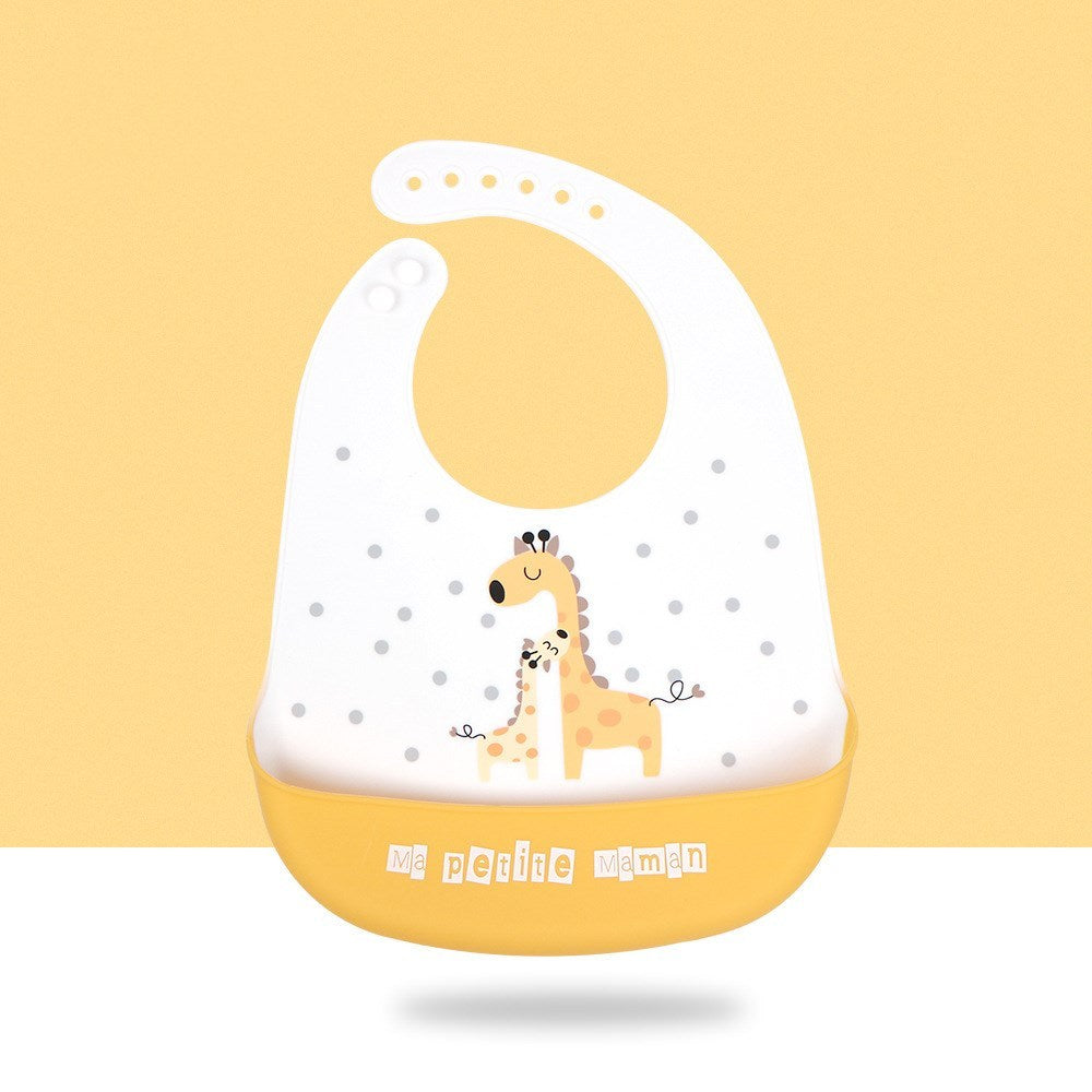 {{ brand }} Waterproof Silicone Baby Bib – Cute Cartoon Design H - Baby Cartoon Silicone Bib Waterproof And