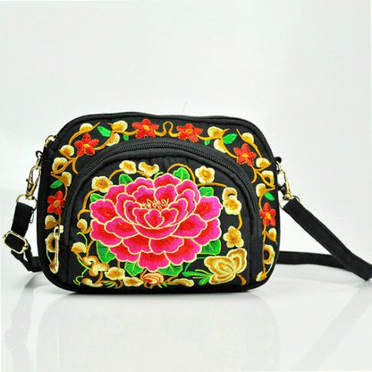 Ethnic style embroidered linen tassel bag