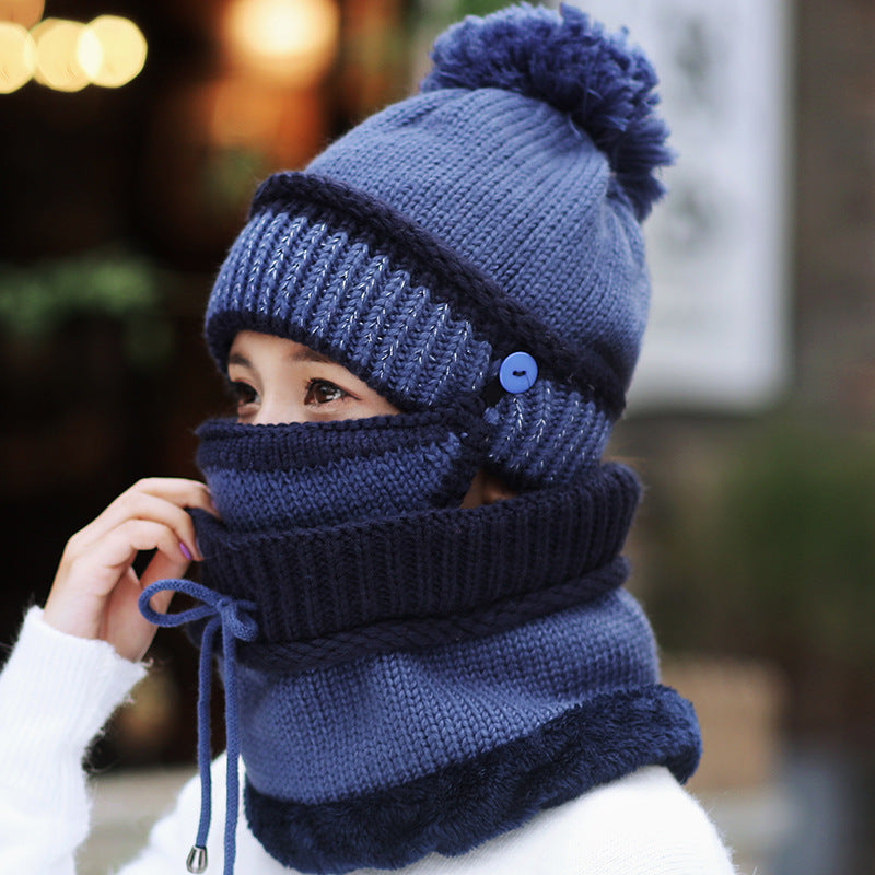 Hat Female Winter Wool Hat Outdoor Thick Warm Winter Hat Riding Windproof Hat Bib Mask Cap Head Cap