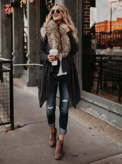 Women's Fur Collar Plush Trench Coat Fur collar cardigan plush trench coat | Ectron Online