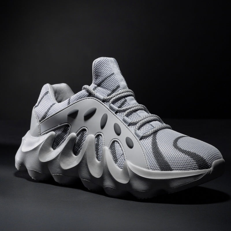 Breathable mesh sneakers in light grey with chunky sole and lace-up mesh upper