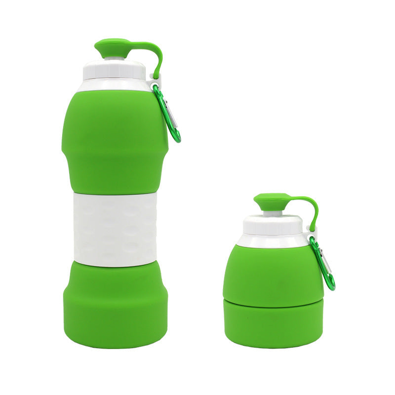 {{ brand }} Collapsible Silicone Water Bottle with Carabiner Clip Green - Silicone folding water bottle