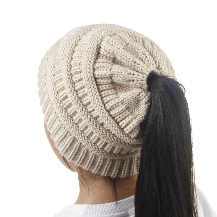 Knitted Ponytail Hat - Women's Fashion Wool Hat for Stylish Comfort Hats & Caps | Ectron Online