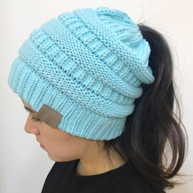 Knitted Ponytail Hat, Women's Wool Hat Fashion