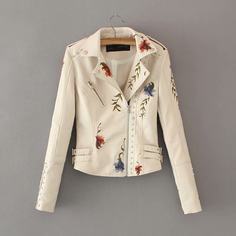 Embroidered studded leather jacket