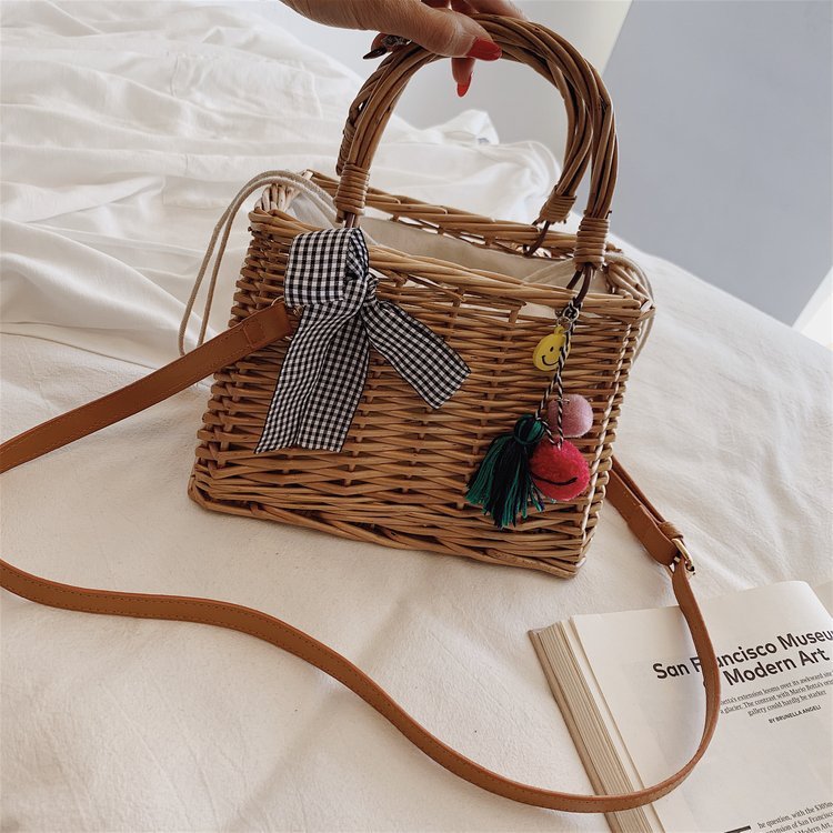 Hand-woven bamboo basket handbag