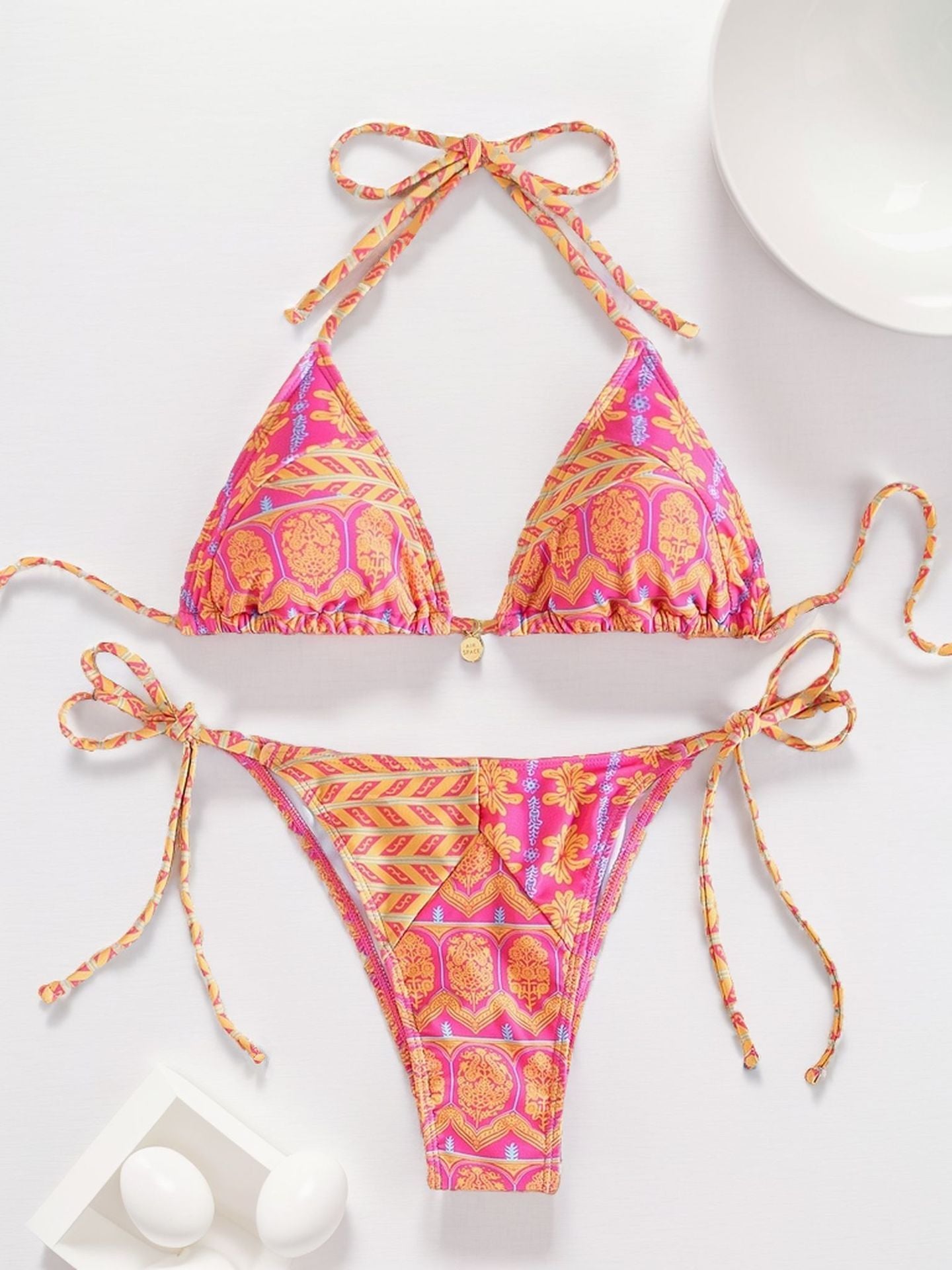 Women Printed Lace-up Bikini Split Swimsuit Swimwear Women Printed Lace-up Bikini Split Swims | Ectron Online