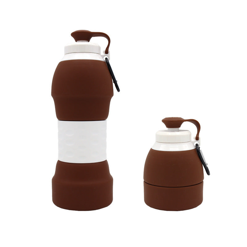 {{ brand }} Collapsible Silicone Water Bottle with Carabiner Clip Brown - Silicone folding water bottle