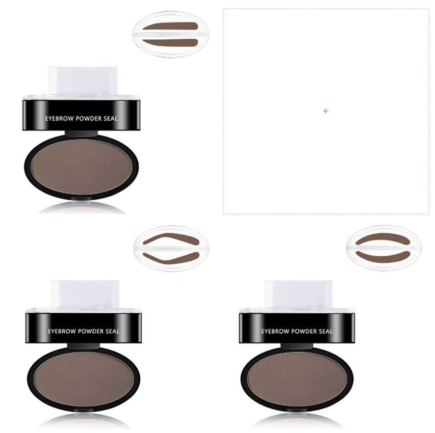 Eyebrow powder seal kit with two brown compacts and arch stamp templates