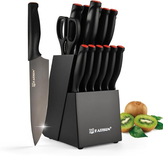 15 Pc Black Titanium Knife Set