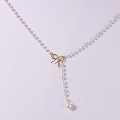 Women's Bow Pearl Tassel Pendant Necklace Simple All-match