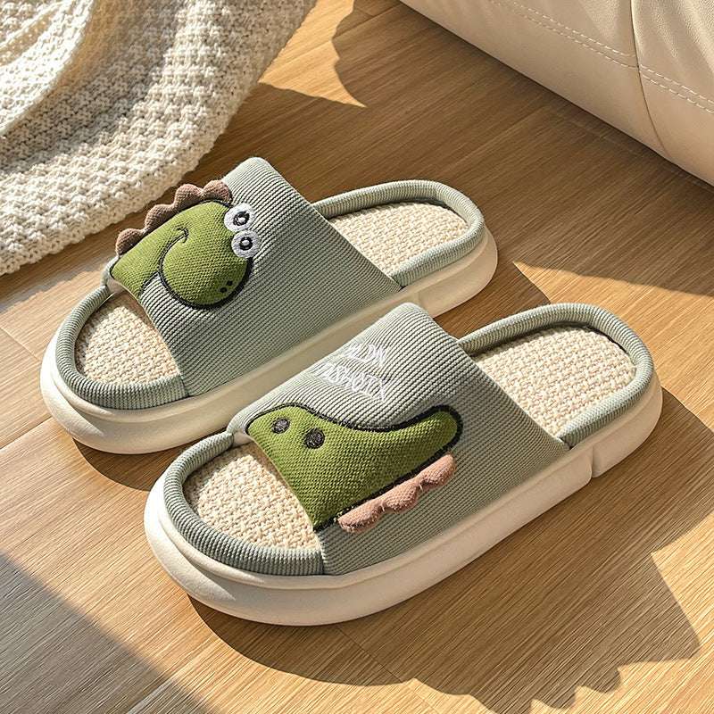 Cartoon Dinosaur Linen Slippers – Breathable Non-slip Summer Shoes Sweat-absorbent Non-slip Breathable Thic | Ectron Online