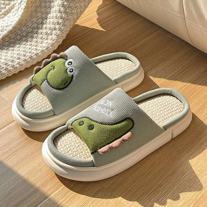 Cartoon Dinosaur Linen Slippers – Breathable Non-slip Summer Shoes Sweat-absorbent Non-slip Breathable Thic | Ectron Online