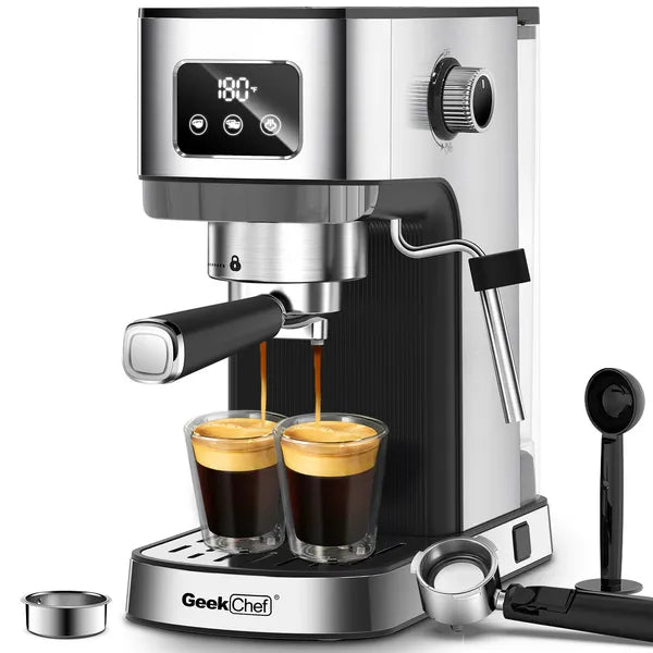 Geek Chef Stainless Steel Espresso Machine - Pod Compatible with Frother