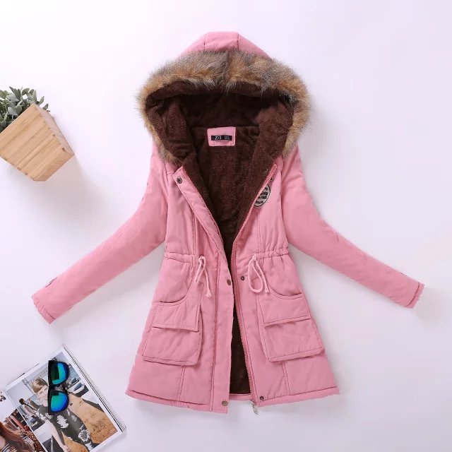 Autumn and Winter Plus Size Hooded Mid-length Cotton Jacket