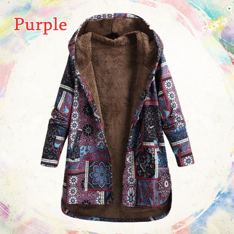 Retro Ethnic Floral Print Plus Size Cotton Jacket