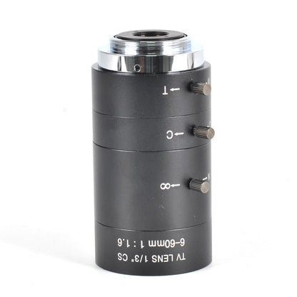 Optical lens with control knobs on a white background