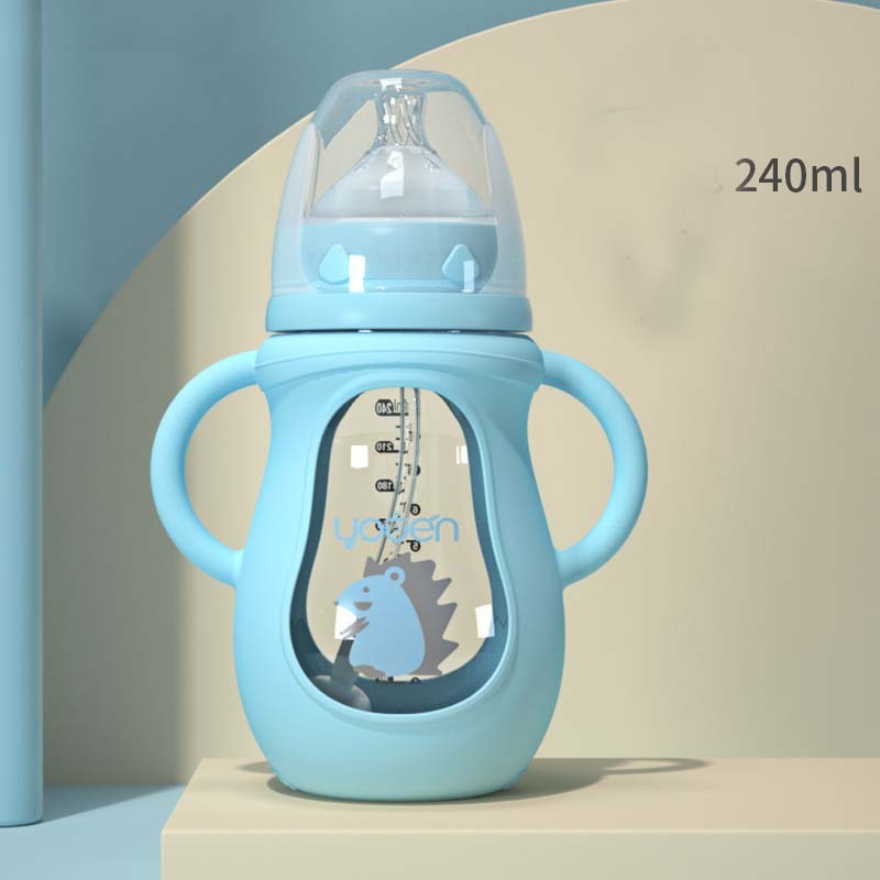 {{ brand }} Insulated Glass Baby Bottle – Anti-Scald Silicone Handle Blue B - Anti-Scalding Handle Silicone Sleeve Ins