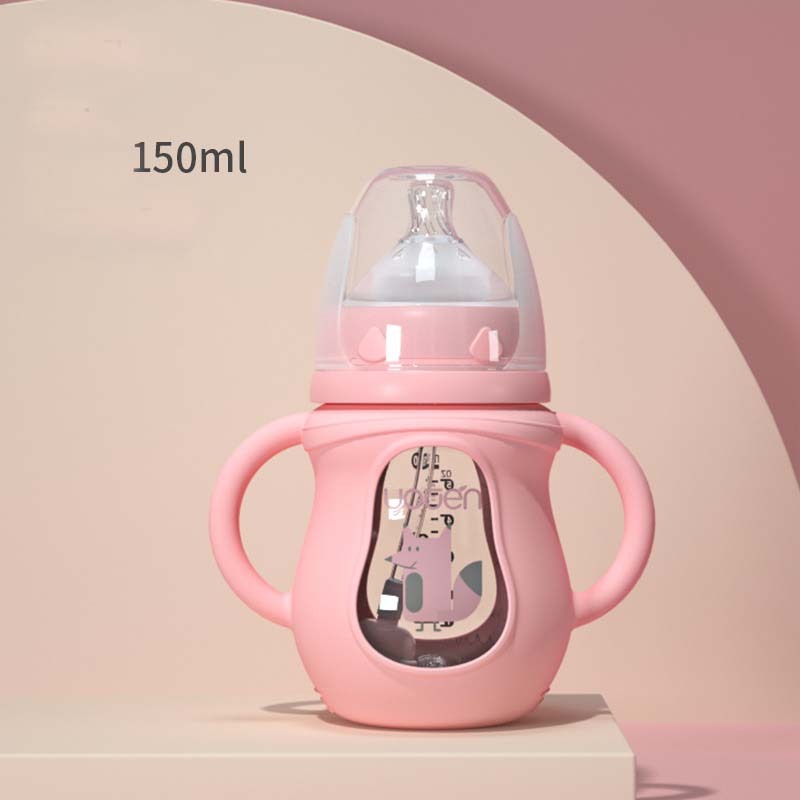 {{ brand }} Insulated Glass Baby Bottle – Anti-Scald Silicone Handle Pink A - Anti-Scalding Handle Silicone Sleeve Ins