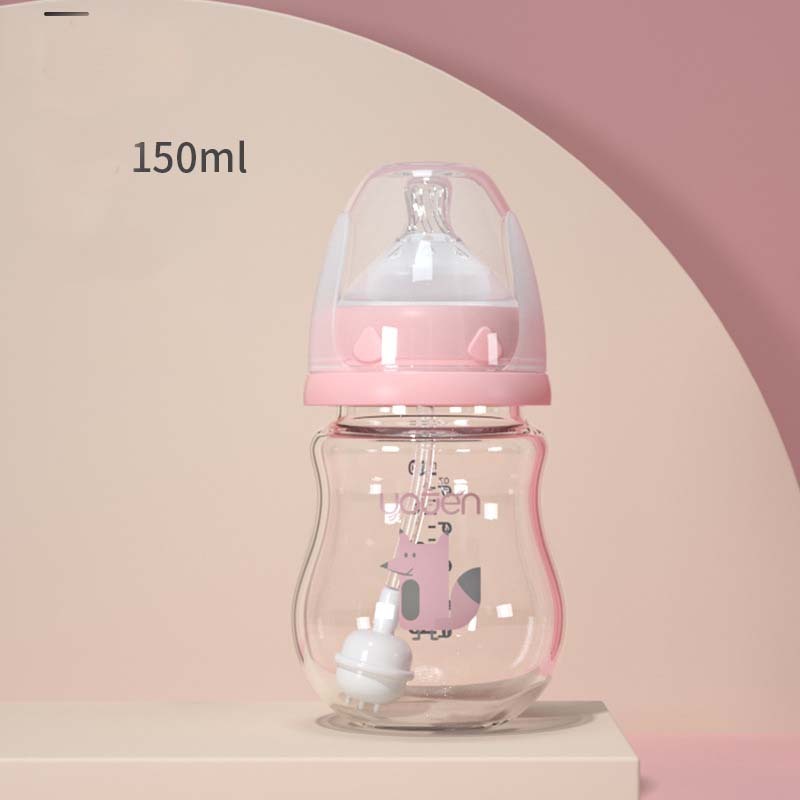 {{ brand }} Insulated Glass Baby Bottle – Anti-Scald Silicone Handle Pink C - Anti-Scalding Handle Silicone Sleeve Ins