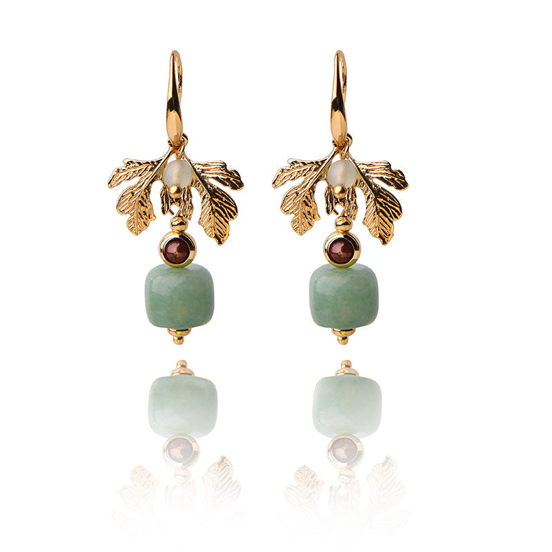 Green Apple 14k Gold Tree Leaf Earrings Ethnic Style