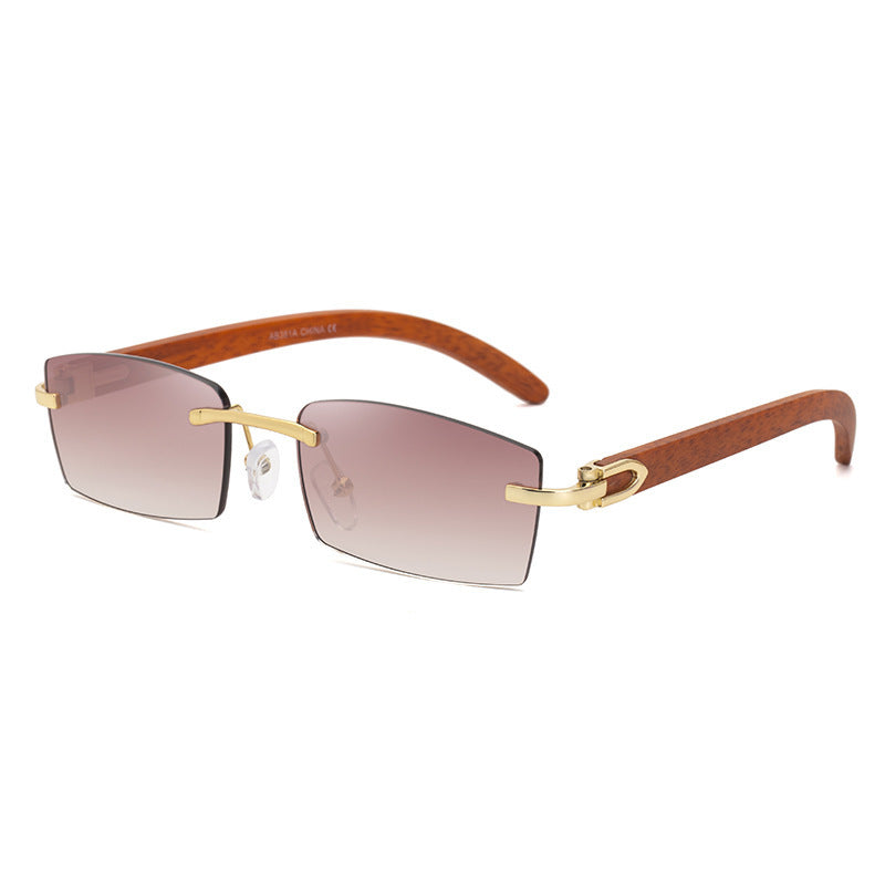 Frameless Trim Wood Grain Legs Sunglasses Men's Ocean Piece