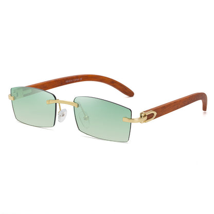 Frameless Trim Wood Grain Legs Sunglasses Men's Ocean Piece