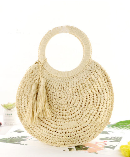 Tassel Fringe Straw Woven Round Hand Woven Bag