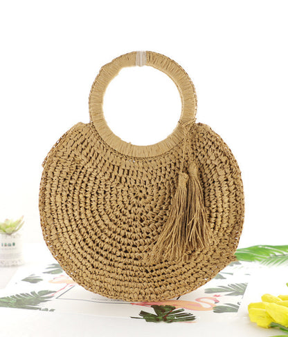 Tassel Fringe Straw Woven Round Hand Woven Bag