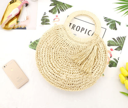 Tassel Fringe Straw Woven Round Hand Woven Bag