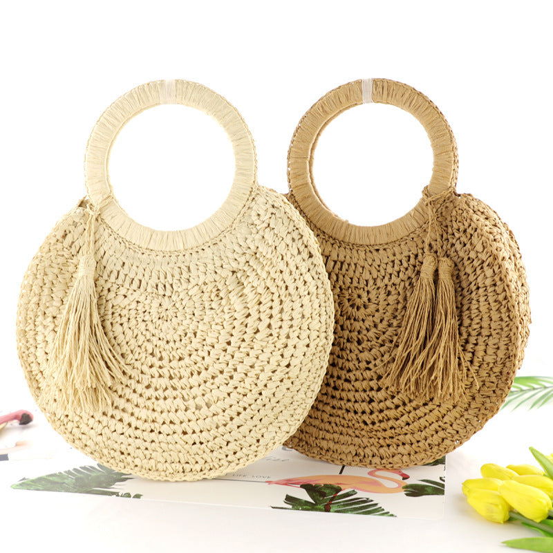 Tassel Fringe Straw Woven Round Hand Woven Bag