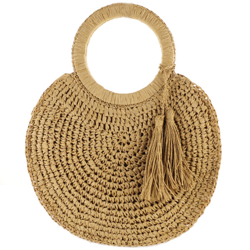 Tassel Fringe Straw Woven Round Hand Woven Bag