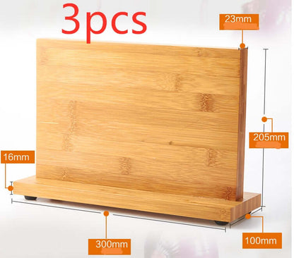 Wood magnetic knife holder with wide base and upright knife storage slots