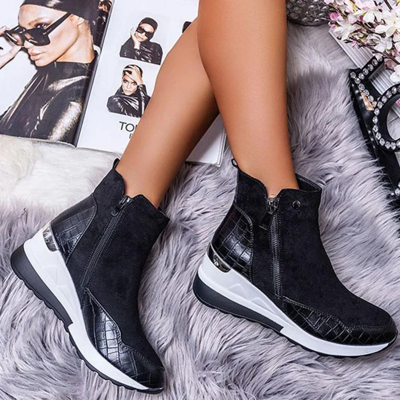 Winter Footwear: Slope-Heel Boots with Fleece Lining Women's Shoes | Ectron Online