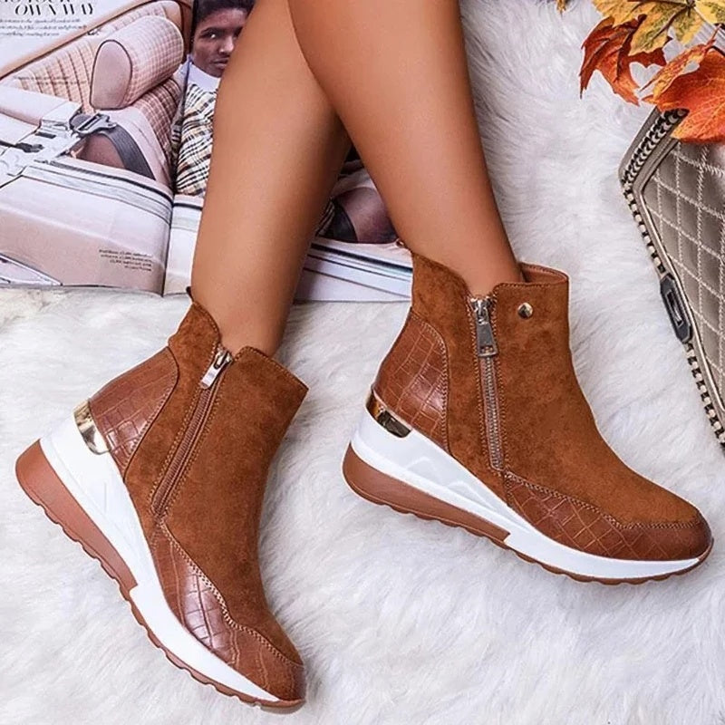 Winter Footwear: Slope-Heel Boots with Fleece Lining Women's Shoes | Ectron Online