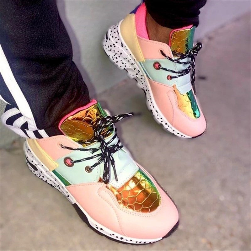 Large Size Sports Casual Shoes Snakeskin Leopard Print Round Toe Sneakers