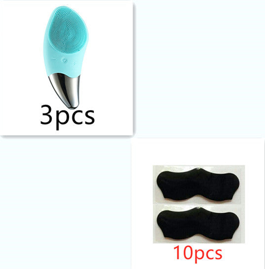 {{ brand }} Charging Silicone Cleansing Instrument for Deep Facial Cleaning Green3pcs with10 pieces nasal patch - Charging silicone cleansing instrument