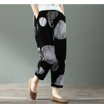 Thin Section Breathable Retro Fashion Nine Point Summer Loose Printed Women's Trousers