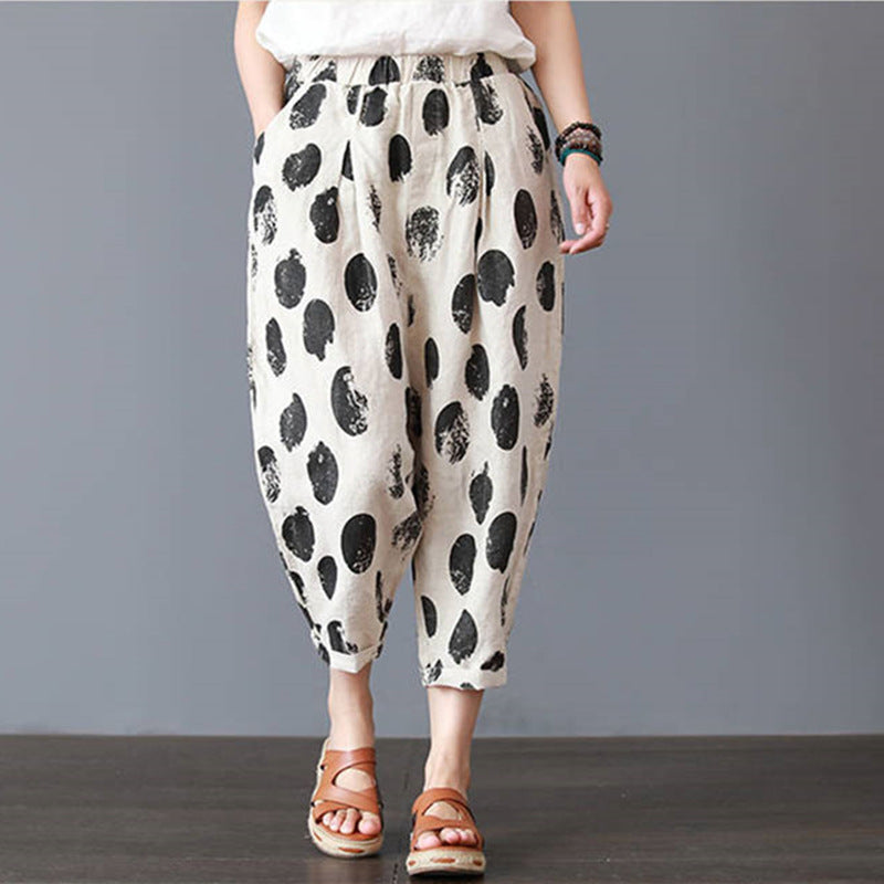 Thin Section Breathable Retro Fashion Nine Point Summer Loose Printed Women's Trousers