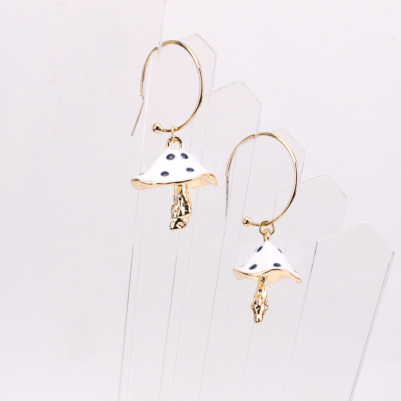 Cross-Border New Multicolor Oil Dripping Mushroom Earrings Personality Wild Earrings Metal Earrings Female ZA Earrings