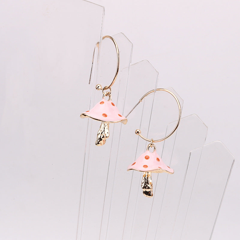 Cross-Border New Multicolor Oil Dripping Mushroom Earrings Personality Wild Earrings Metal Earrings Female ZA Earrings