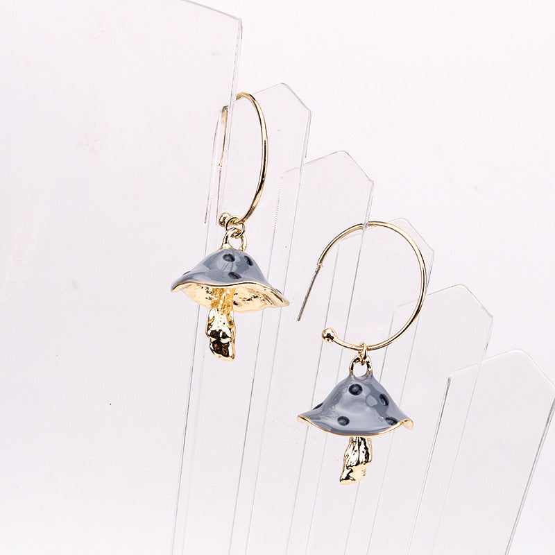 Cross-Border New Multicolor Oil Dripping Mushroom Earrings Personality Wild Earrings Metal Earrings Female ZA Earrings