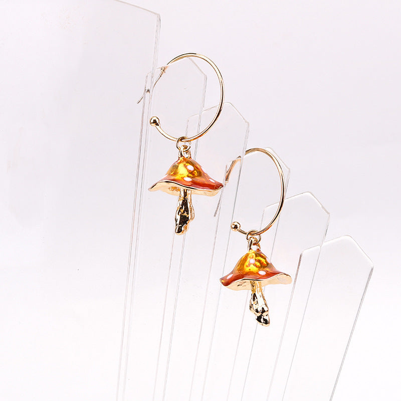 Cross-Border New Multicolor Oil Dripping Mushroom Earrings Personality Wild Earrings Metal Earrings Female ZA Earrings