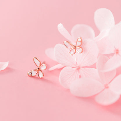 Silver Forest Mini Pink Butterfly Stud Earrings