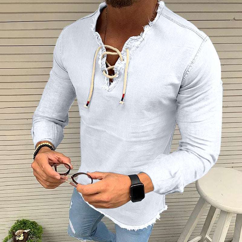 Men’s Tassel Elastic Denim Shirt – Stylish & Comfortable Fit Tassel Elastic Men's Denim Shirt Men's S | Ectron Online