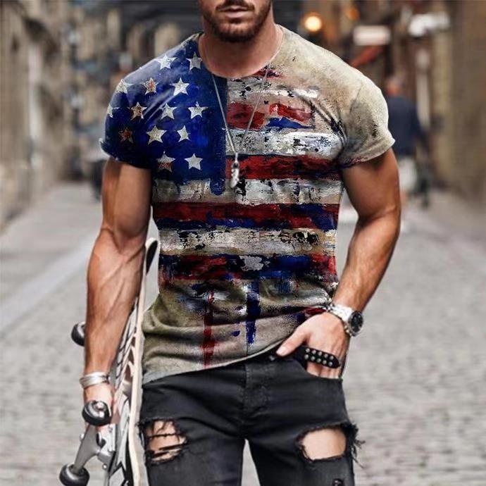 Vintage USA Flag Print O-Neck T-Shirt – Slim Fit 3XL Tee Vintage USA Flag Print O-Neck T Shirt Me | Ectron Online